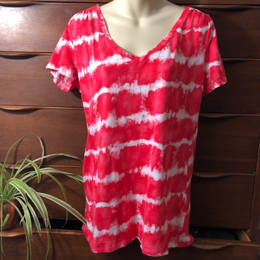Red Striped TieDye V-Neck